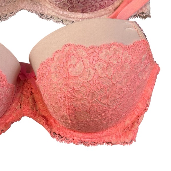 Victoria’s Secret Dream Angels Lined Demi Lace Bra Set 2 - Pink Peach 34DD #2062 - Picture 2 of 5